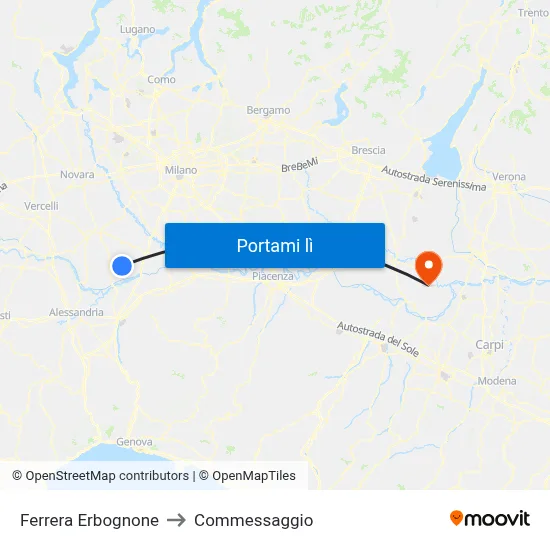 Ferrera Erbognone to Commessaggio map