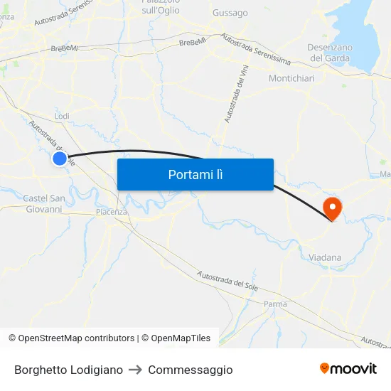 Borghetto Lodigiano to Commessaggio map