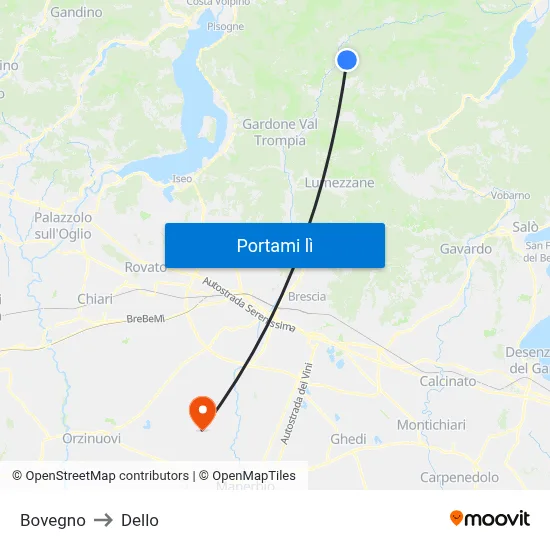 Bovegno to Dello map