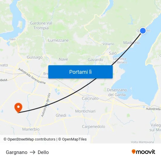 Gargnano to Dello map