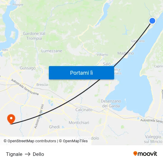 Tignale to Dello map