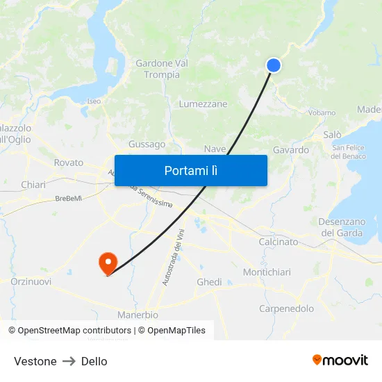 Vestone to Dello map