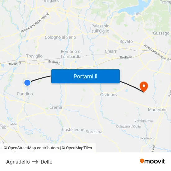 Agnadello to Dello map