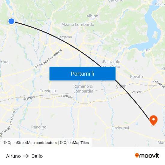 Airuno to Dello map