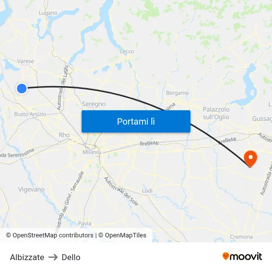 Albizzate to Dello map