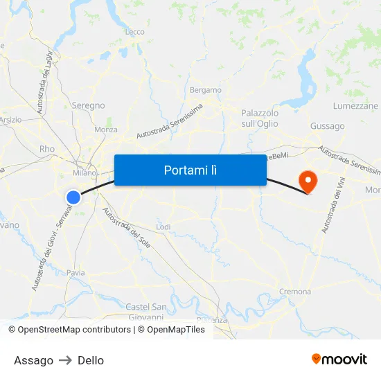 Assago to Dello map