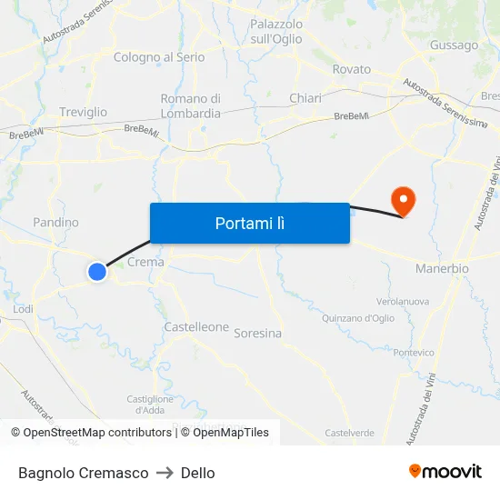 Bagnolo Cremasco to Dello map
