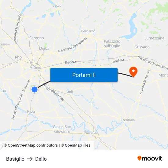 Basiglio to Dello map