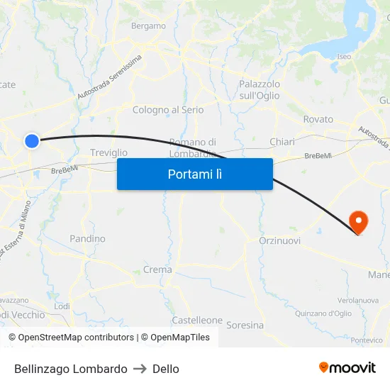 Bellinzago Lombardo to Dello map