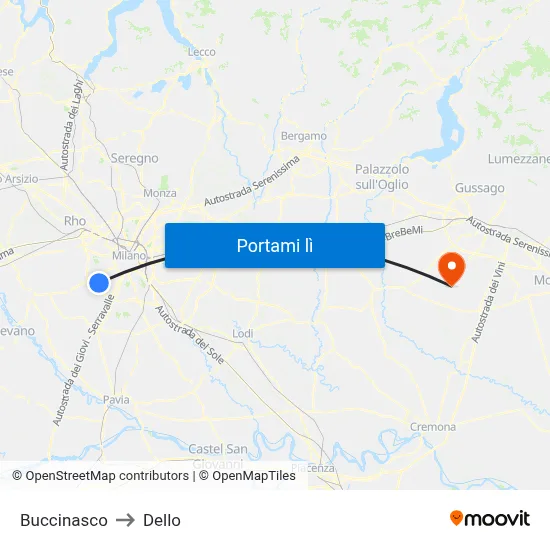 Buccinasco to Dello map