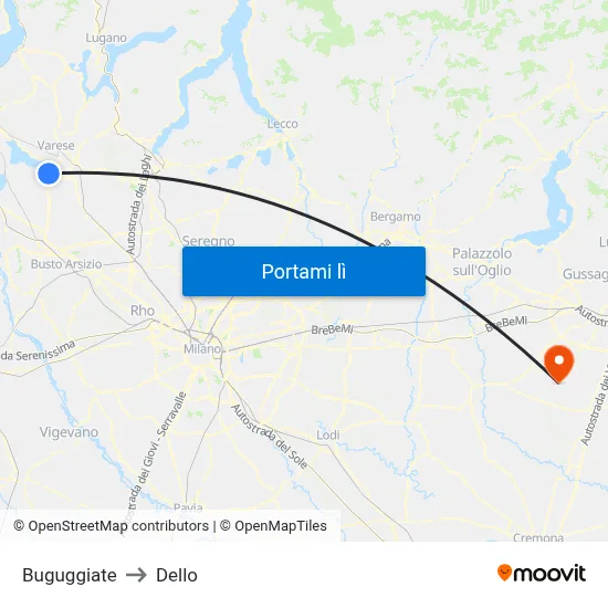 Buguggiate to Dello map