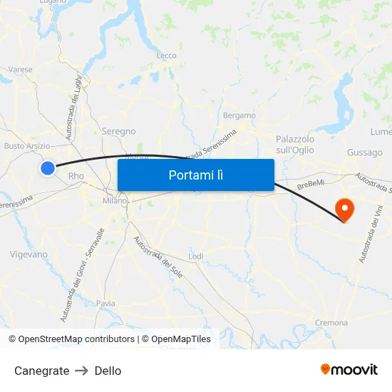 Canegrate to Dello map