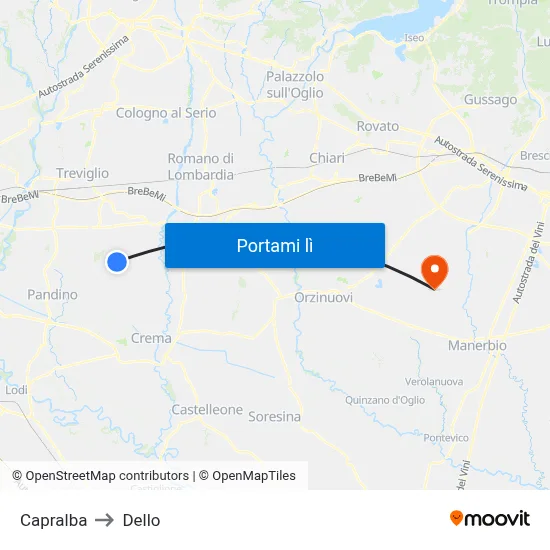Capralba to Dello map