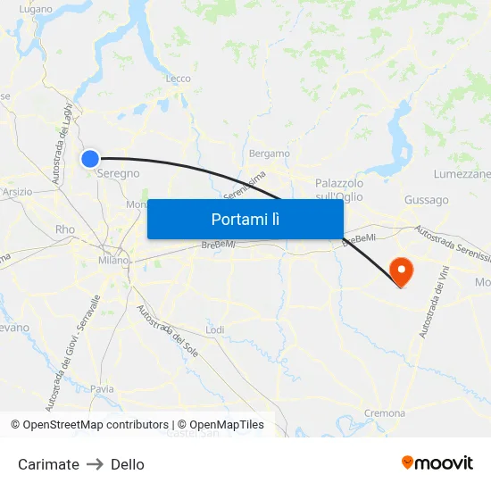 Carimate to Dello map