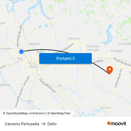 Caronno Pertusella to Dello map