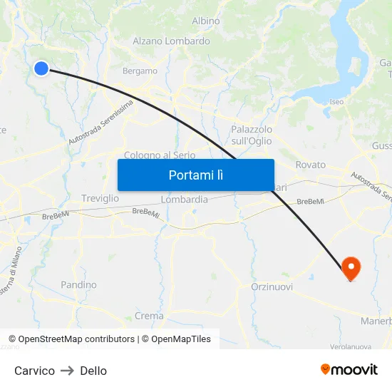 Carvico to Dello map