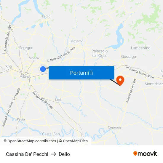 Cassina De' Pecchi to Dello map