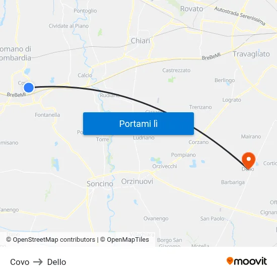 Covo to Dello map