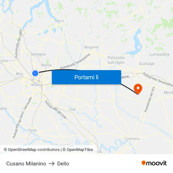 Cusano Milanino to Dello map