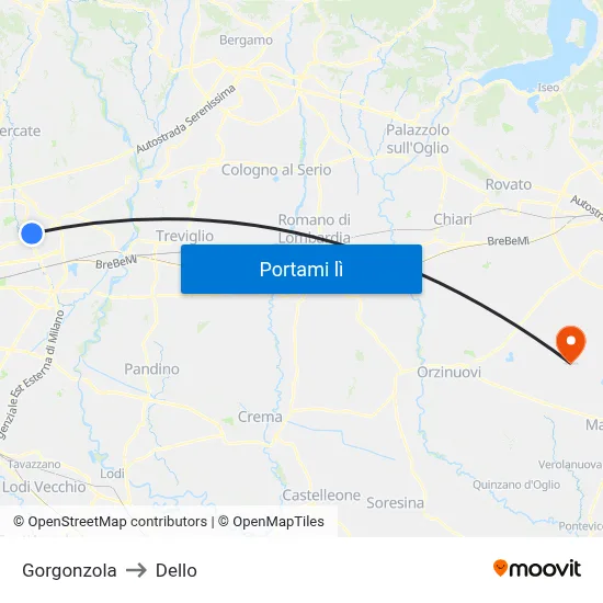 Gorgonzola to Dello map
