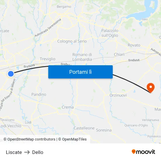 Liscate to Dello map