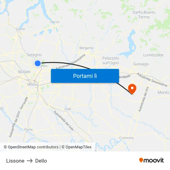 Lissone to Dello map