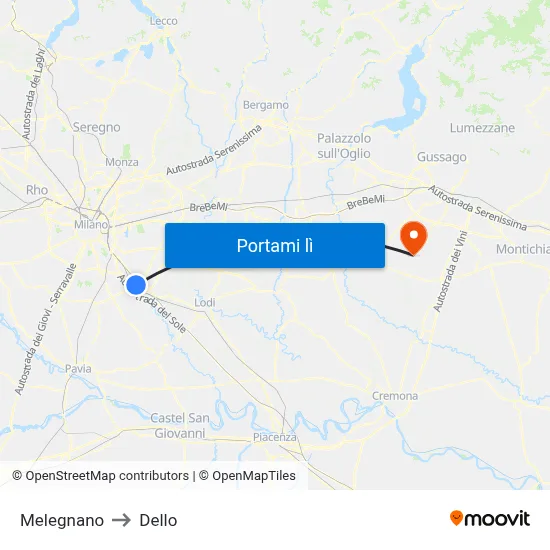 Melegnano to Dello map