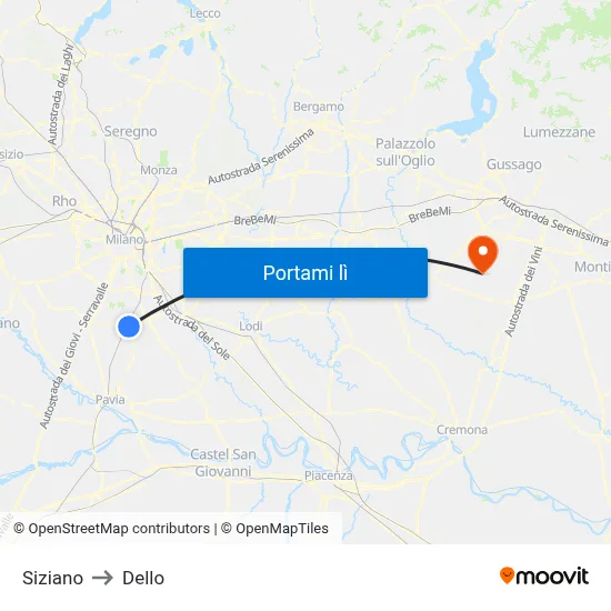 Siziano to Dello map