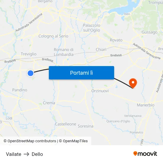 Vailate to Dello map