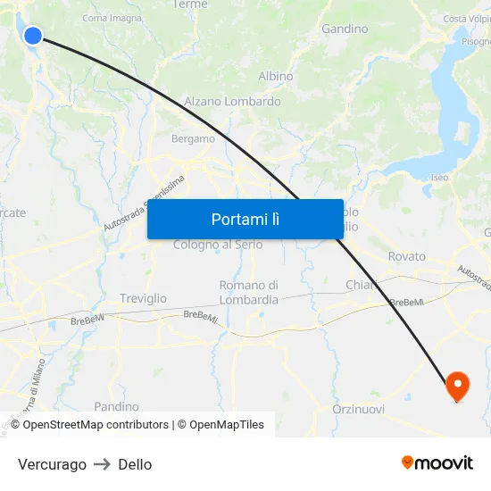 Vercurago to Dello map