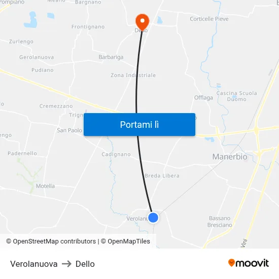 Verolanuova to Dello map