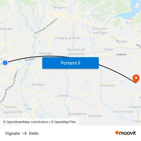 Vignate to Dello map