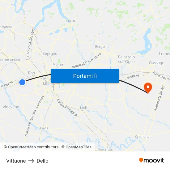 Vittuone to Dello map