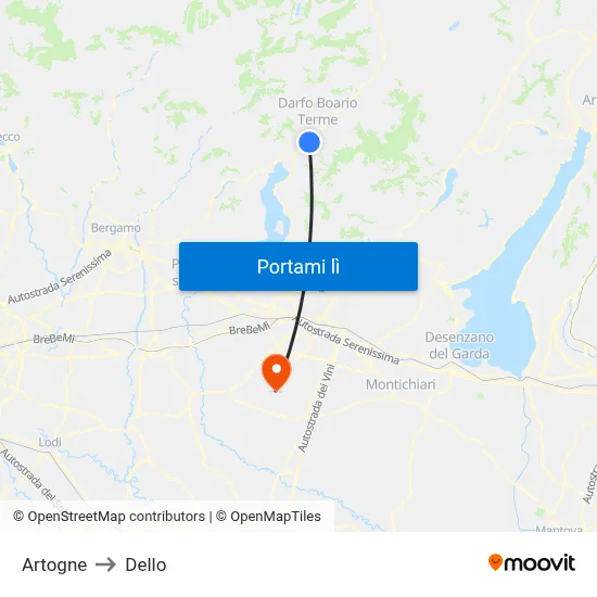 Artogne to Dello map