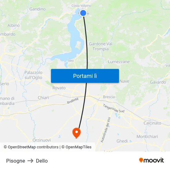 Pisogne to Dello map