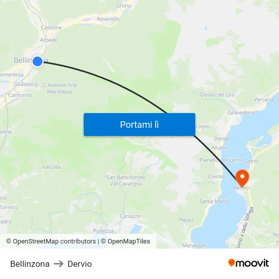 Bellinzona to Dervio map