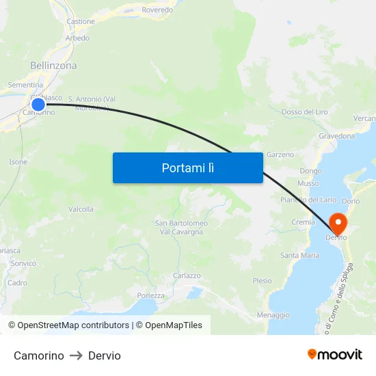 Camorino to Dervio map