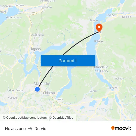 Novazzano to Dervio map