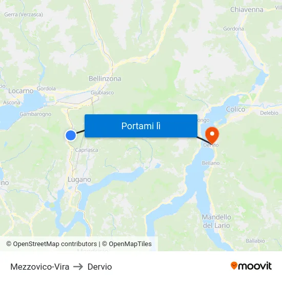 Mezzovico-Vira to Dervio map