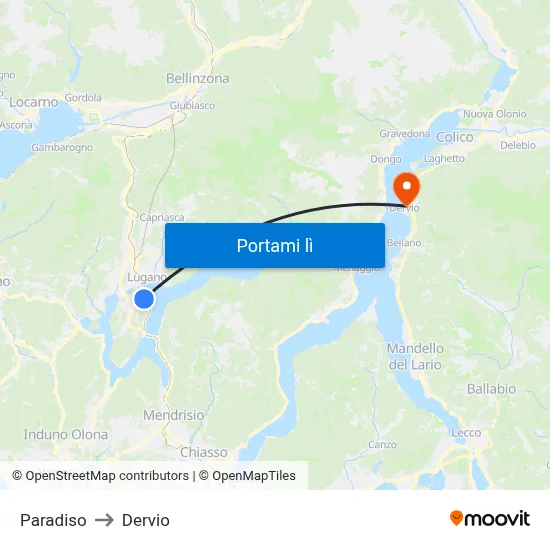 Paradiso to Dervio map