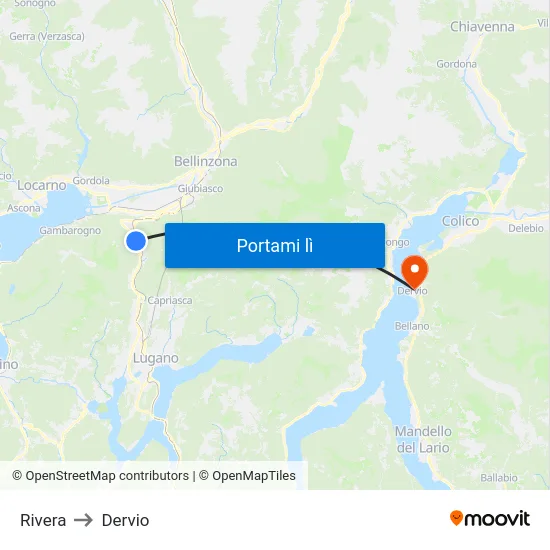 Rivera to Dervio map