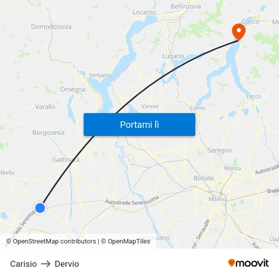 Carisio to Dervio map