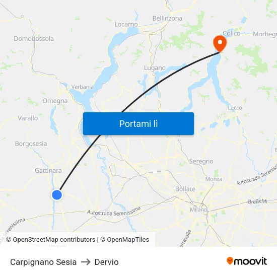 Carpignano Sesia to Dervio map