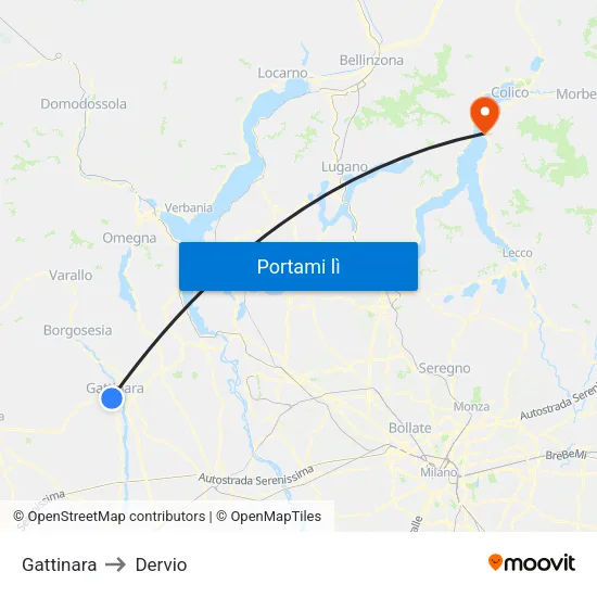 Gattinara to Dervio map