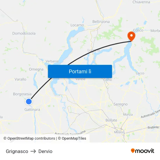 Grignasco to Dervio map