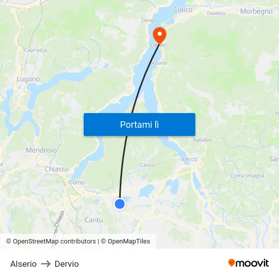 Alserio to Dervio map