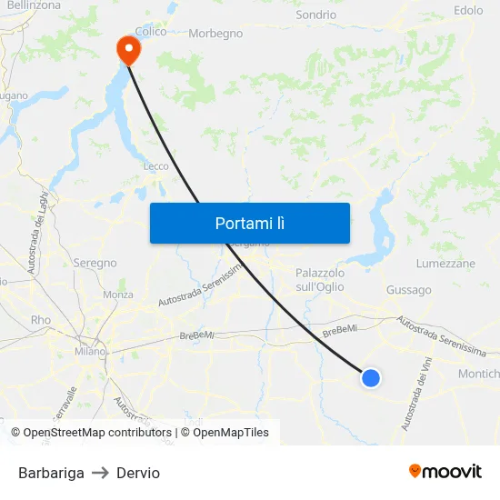 Barbariga to Dervio map