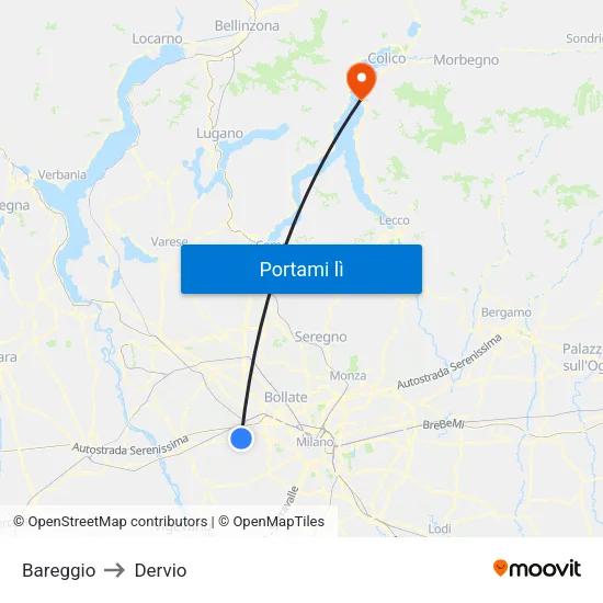 Bareggio to Dervio map