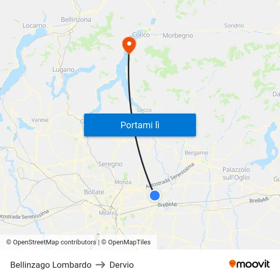 Bellinzago Lombardo to Dervio map