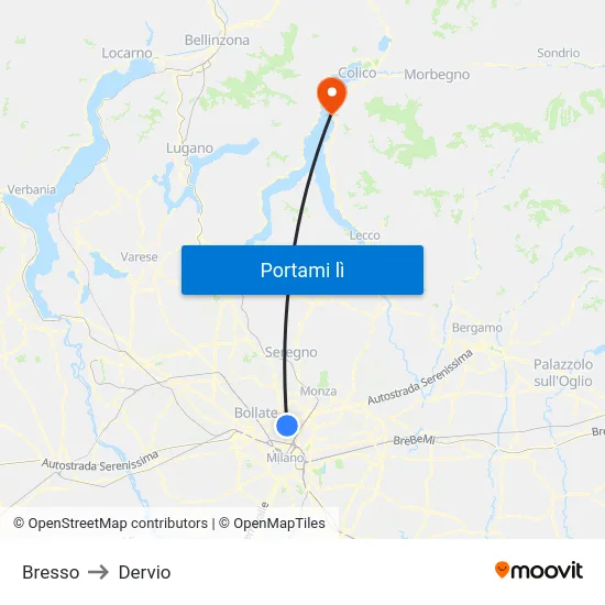 Bresso to Dervio map